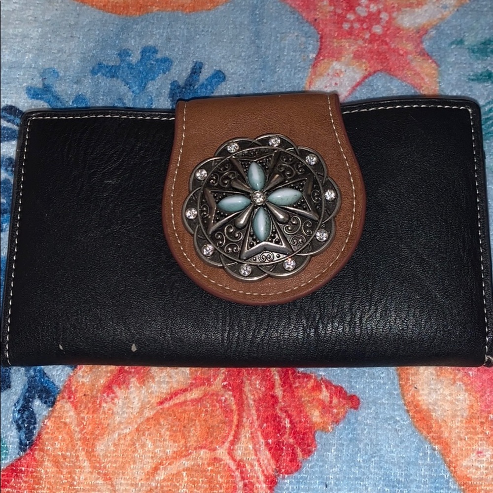 Black wallet with jewel cross